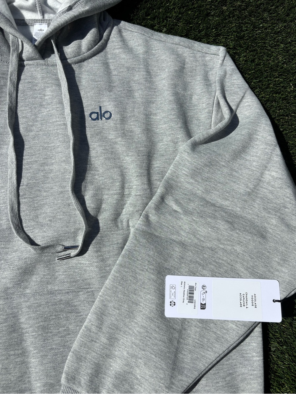 Alo Men's Light Gray Logo Hoodie - Picture 3 of 5
